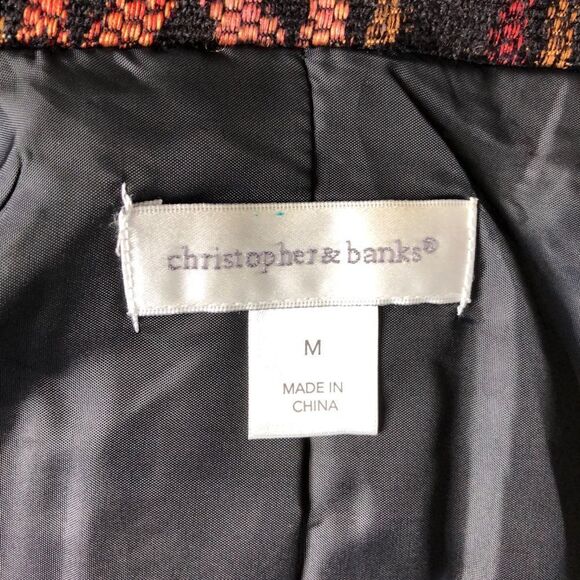 Christopher & Banks Black Colorful Patterned Leather Trim Vest Medium - Picture 8 of 9